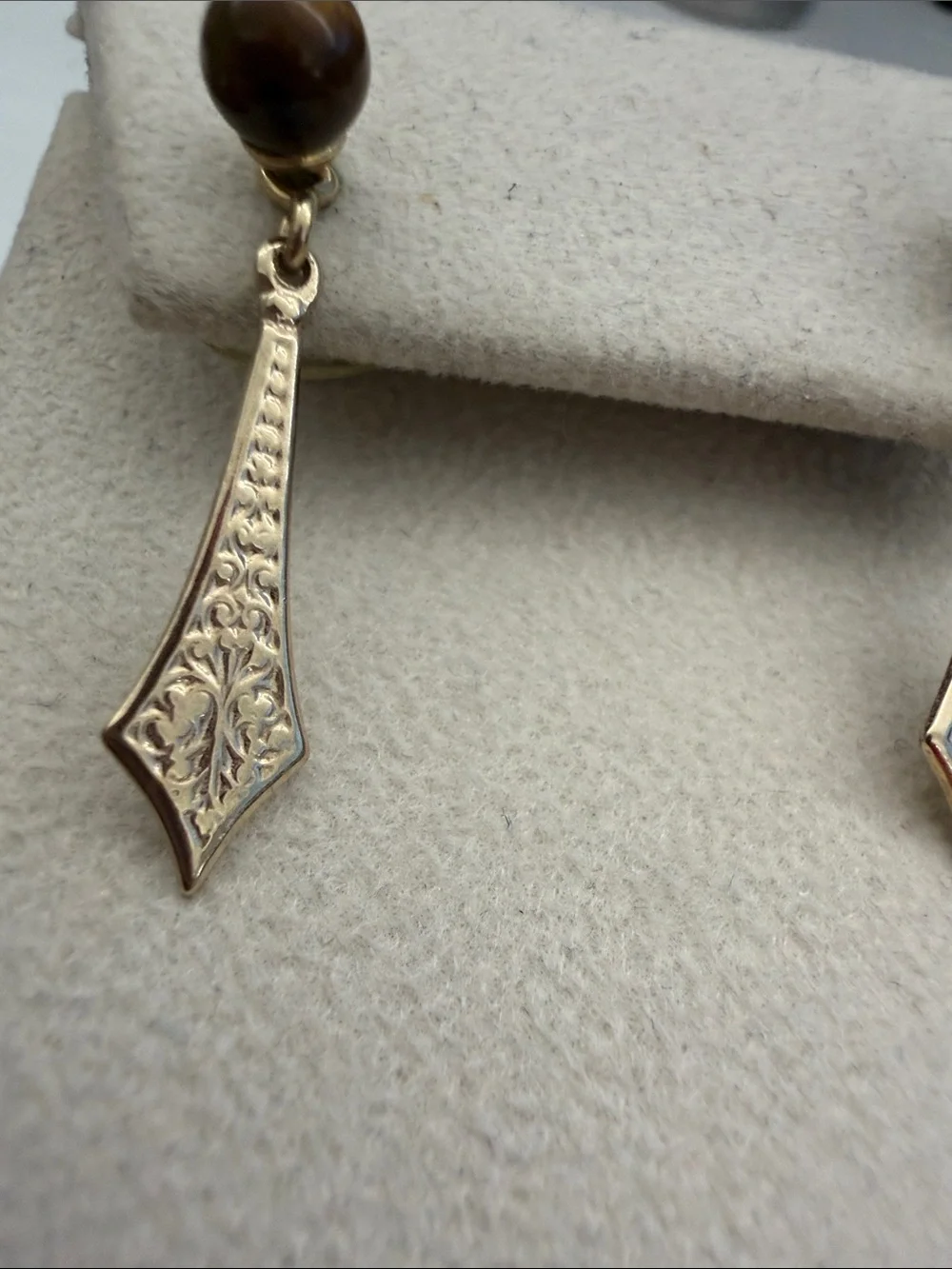 Gold-Tone Drop Earrings with Brown Tiger Eye Accent